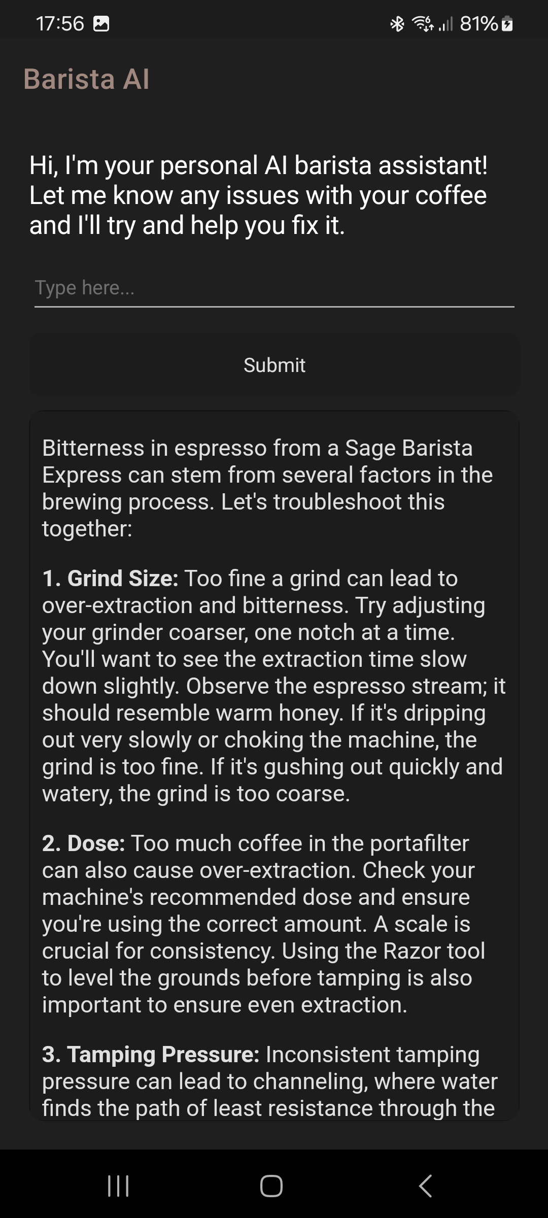 BaristaAI: Too Bitter Response