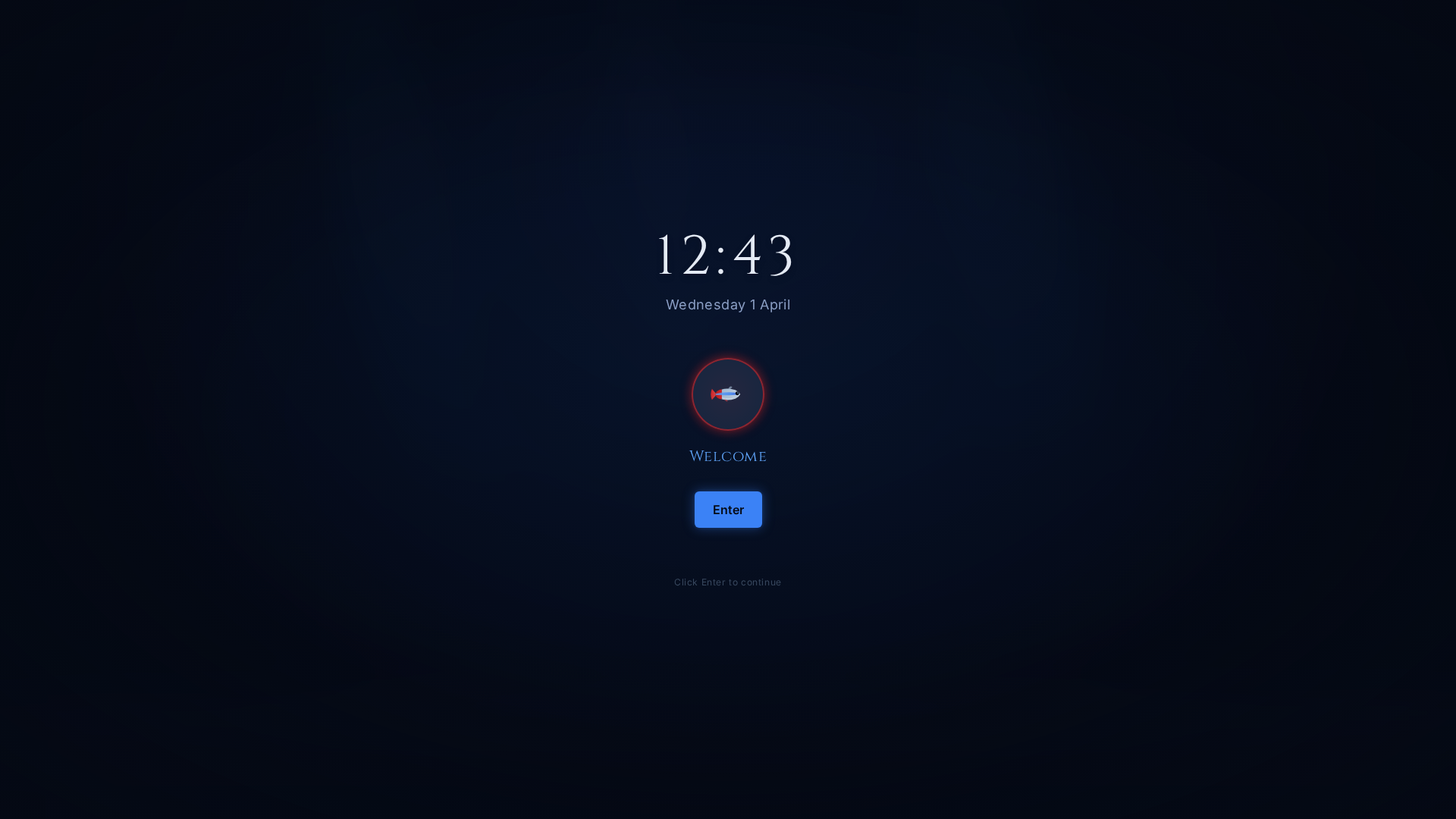 The Tetra-OS lock screen with clock, profile avatar, and Enter button